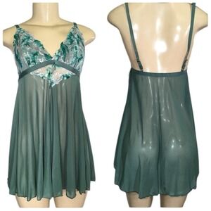 NEW French Affair Blue Spruce Lace Mesh Babydoll Chemise Thong Set XL